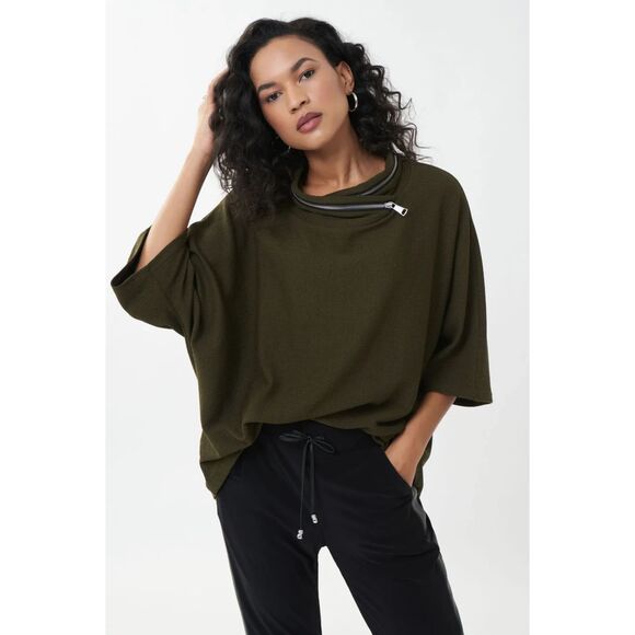 Joseph Ribkoff Black/Olive Hooded Top Size 14 - Picture 1 of 6